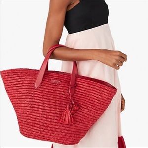 Kate Spade Cabana Large Tote Red NEW Raffia Basket Purse